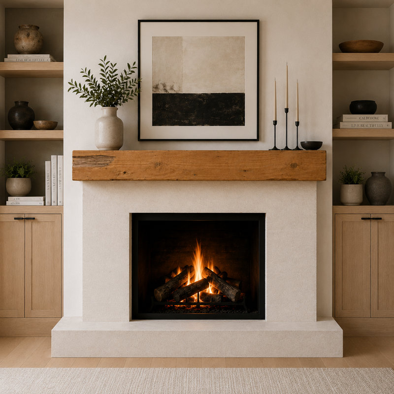 Distressed Fireplace Mantel, Rustic, 48", Aged Oak