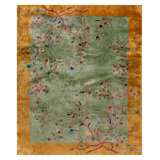 Antique Wool 1920s Green Rectangle Hand Knotted Pile Rug