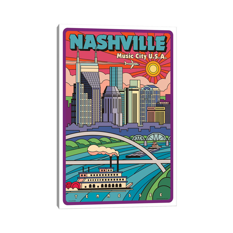 Nashville Pop Art Travel by Jim Zahniser - Print on Canvas, Wrapped Canvas, 66.04cm H x 45.72cm W x 3.81cm D
