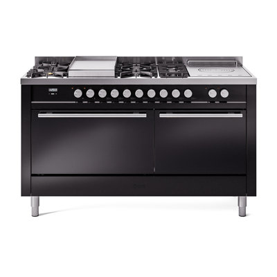 Cuisinière à double combustible ILVE Professional Plus II Series 60 po avec 7 brûleurs scellés, plaque de cuisson, table française (gaz naturel, porte pleine)