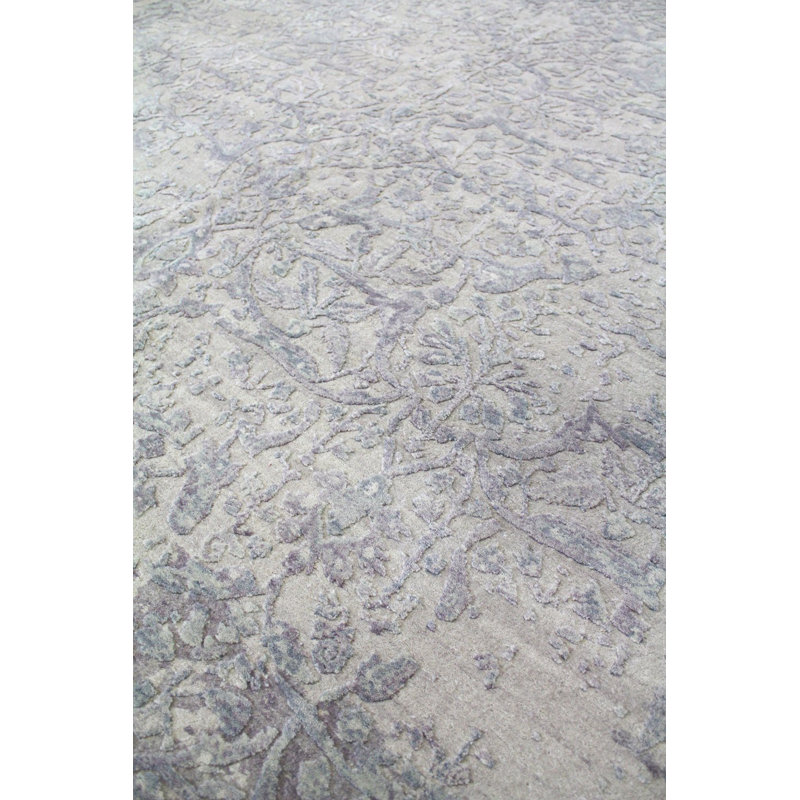 Tapis tissé à la main mauve en laine sur coton ciselé Arabesque