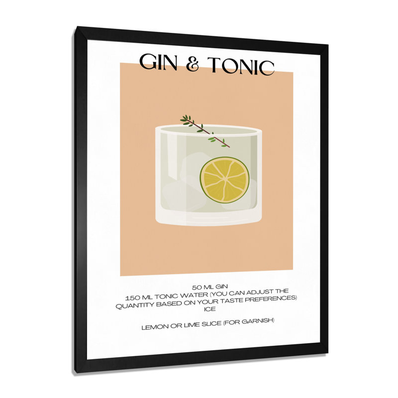 Gin & Tonic On The Rocks Highball Cocktail I - Décoration murale cocktails, Cadre photo noir simple, H 20 po x l 12 po