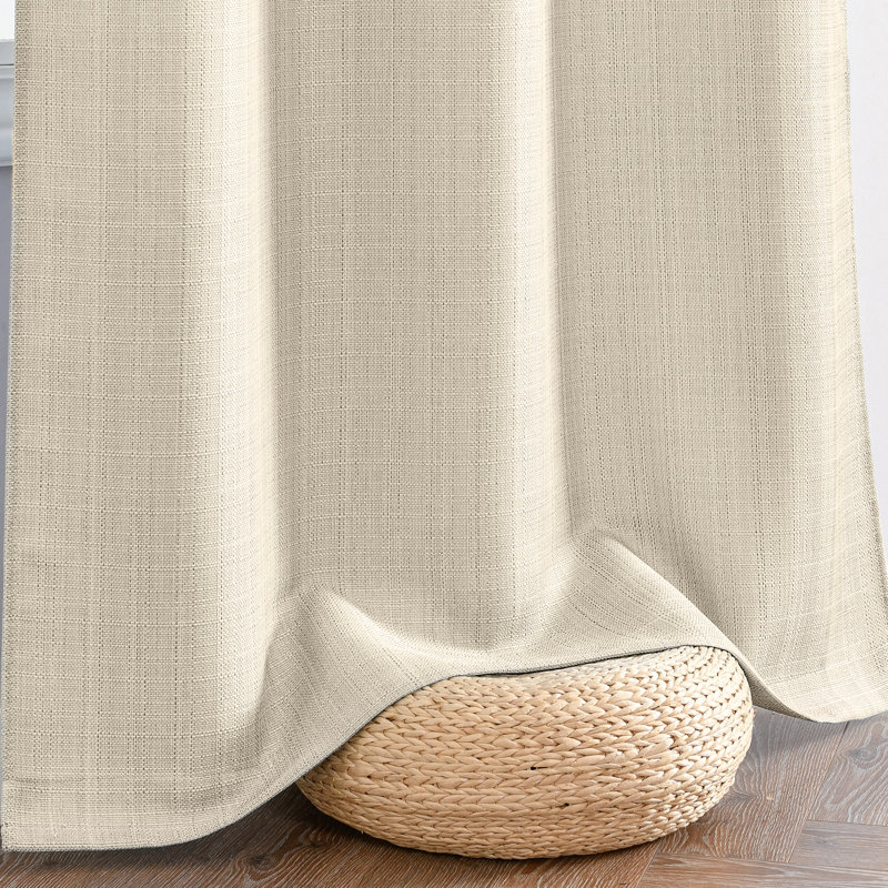 Semi Sheer Rod Pocket Farmhouse Textured Curtains, Beige, 38" W x 63" L