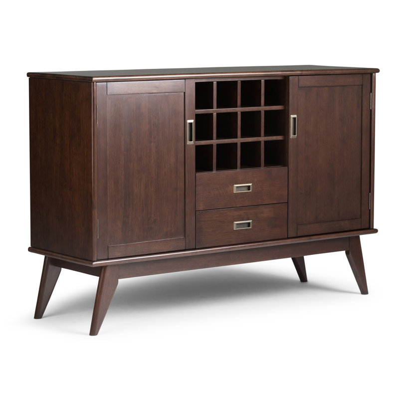 54'' Medium Auburn Brown Solid Hardwood Mid-Century Modern Sideboard