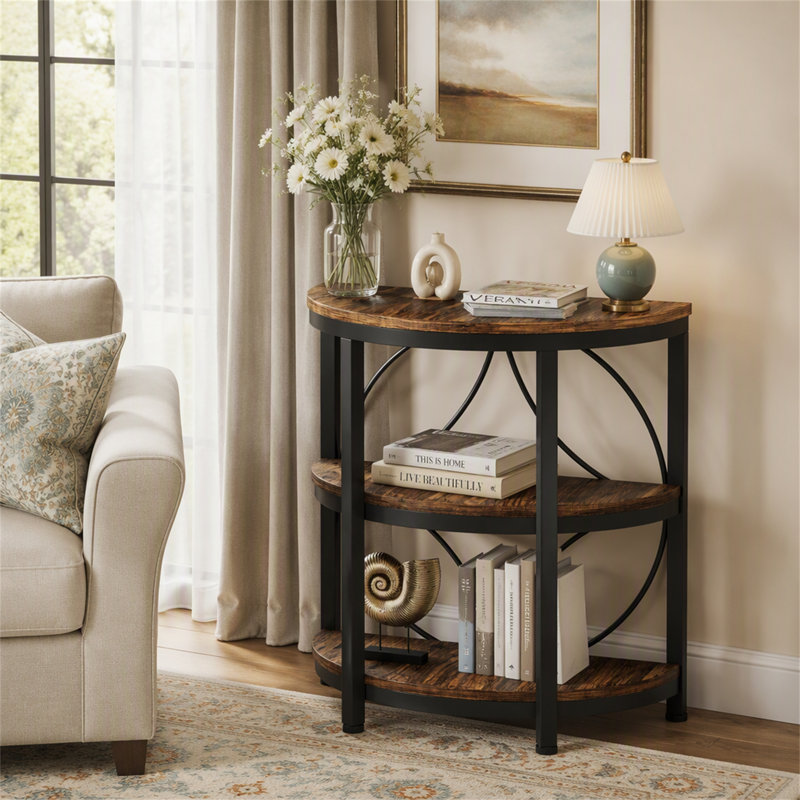 Table de bout demi-ronde, Brown / Black, Brown