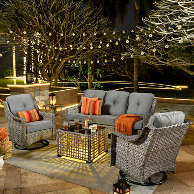 Emanuell 5 - Person  Patio Conversation Sets, Premium All-Weather Wicker Patio Sofa Set with Cushions