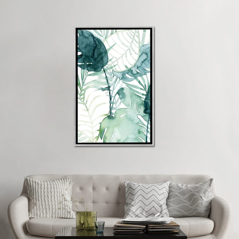 « Palm pieces II » par Grace Popp-impression d’art graphique, H 48 po x l 32 po x P 1,5 po, Toile avec cadre argenté
