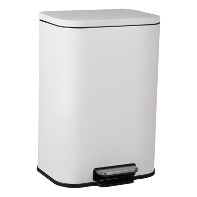 13.2 Gallon Kitchen Trash Can, Fingerprint-Proof Stainless Steel Garbage Can with Soft-Close Lid, Foot Pedal Operation, and Removable Inner Bucket, Rectangular Waste Bin,White