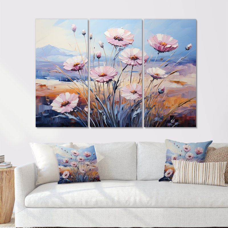 Cornflowers Rainbow Of Colours Expression I - Ensemble d'art mural fleurs de bleuet, Toile tendue, H 28 po x l 36 po x P 1 po