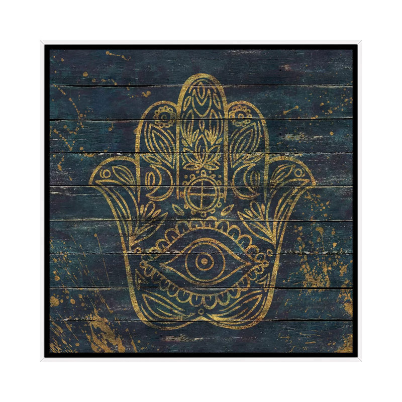 Hamsa, reproduction d’art sur toile tendue, H 12 po x l 12 po x P 1,5 po, Toile avec cadre blanc