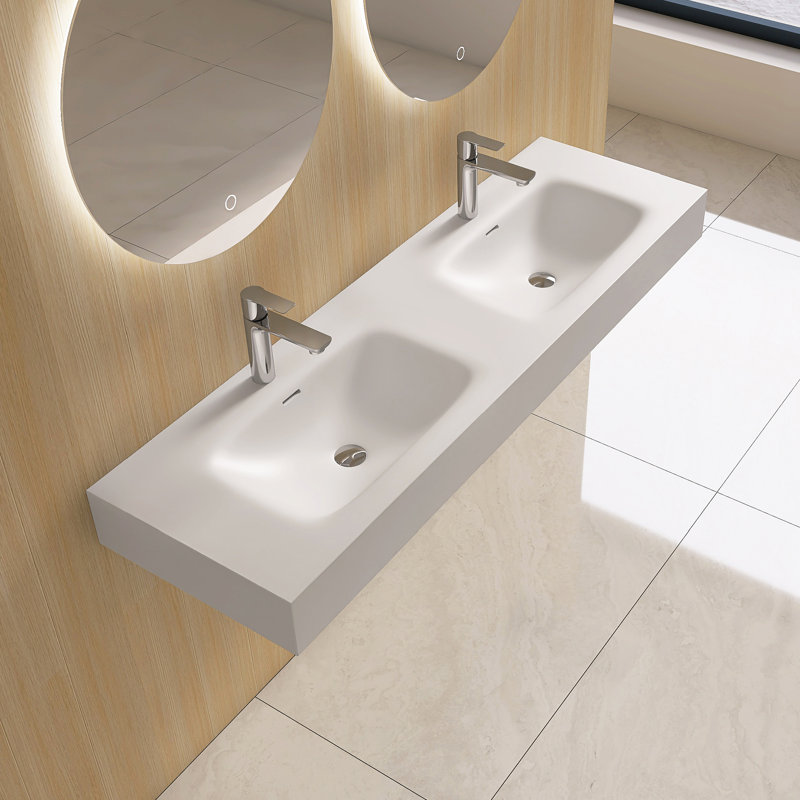 59.5'' Wall Mounted Bathroom Sink Solid Surface Sink