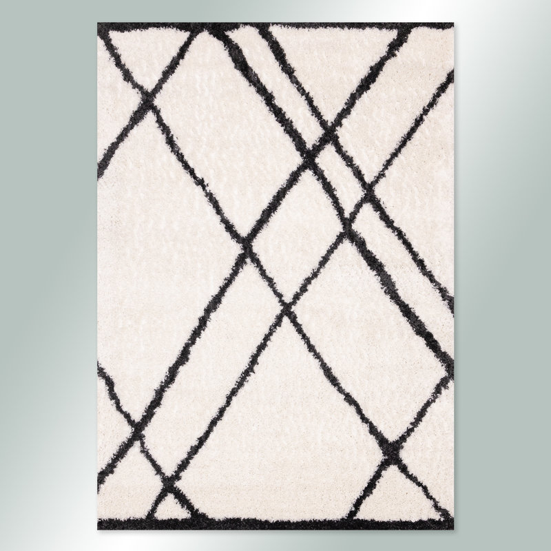 Botelho Cream Charcoal Abstract Trellis Rug, Rectangle 6'7" x 9'6"