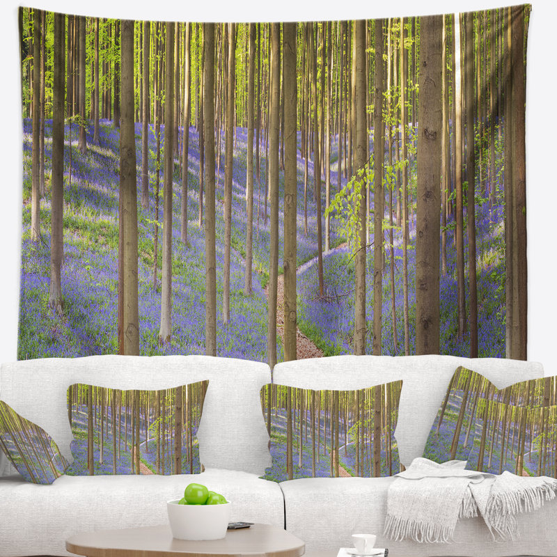 Tapisserie panorama à bluebell forestière en polyester avec accessoires suspendus inclus, H 78 po x l 92 po