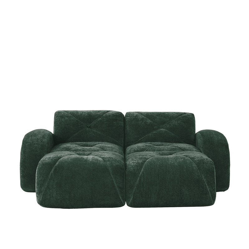 Klyrith 4-Piece Tufted Boneless U-Shaped Modular Sectional Couch With 2 Ottomans,No Assembly Required, Green Velvet