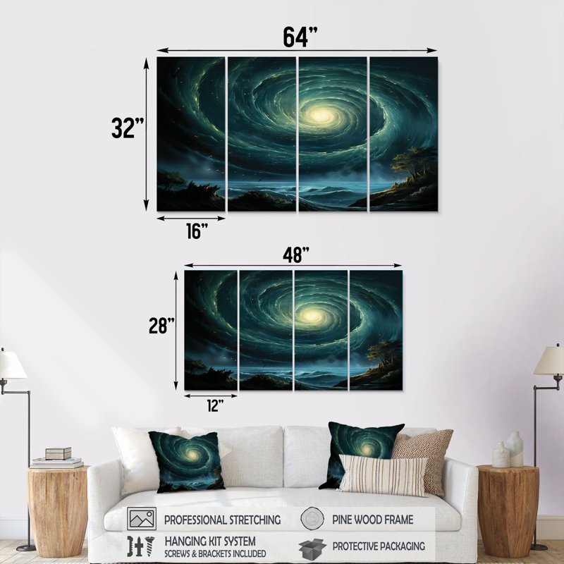 «Green Green Hole Celestial - Planets», art mural 4 pièces, H 32 po x l 64 po