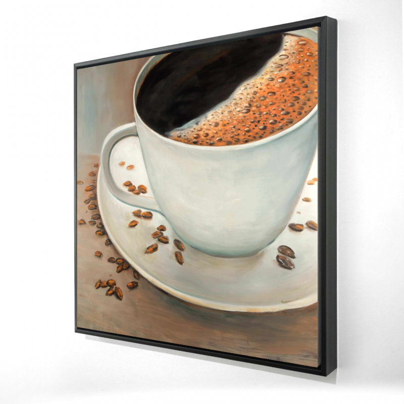 «Black Coffee - Still Life», toile encadrée beige pour la décoration intérieure, H 37,25 po x l 37,25 po