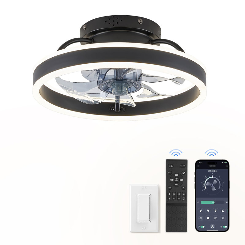Ventilateurs de plafond à profil bas de 13 pouces avec lumières et télécommande, Noir, Noir