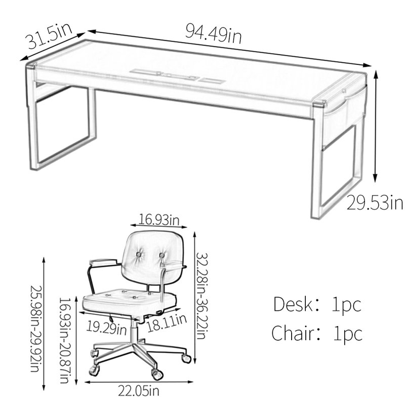 Bureau d'ordinateur, H 29,53 po x l 94,49 po x P 31,5 po