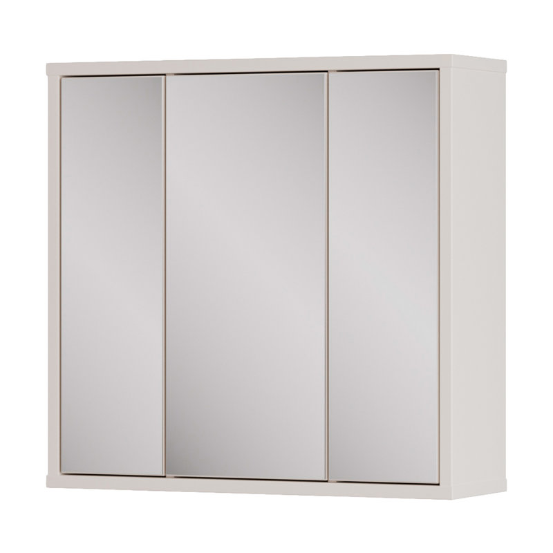 Hadiya Minimalistic wall mounted bathroom cupboard with mirror, 3 doors, engineered wood, 74.5 cm W x 72 cm H x 23.4 cm D
