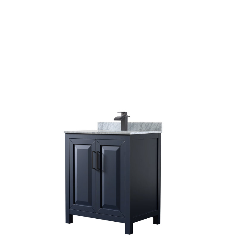 Daria 30'' W Single Vanity, Dark Blue, White Cultured Marble, Matte Black