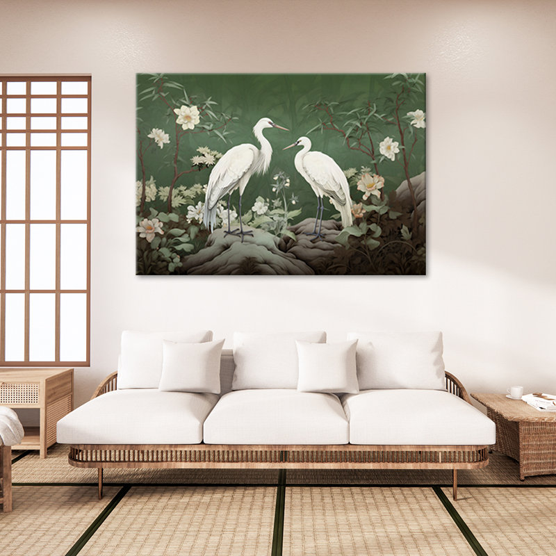 White Cranes - No Frame Print on Canvas, 60cm H x 90cm W