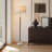 Mid-Century Modern Led Floor Lamp - Wooden Walnut Stem, Drum Linen Shade For Living Room, Bedroom