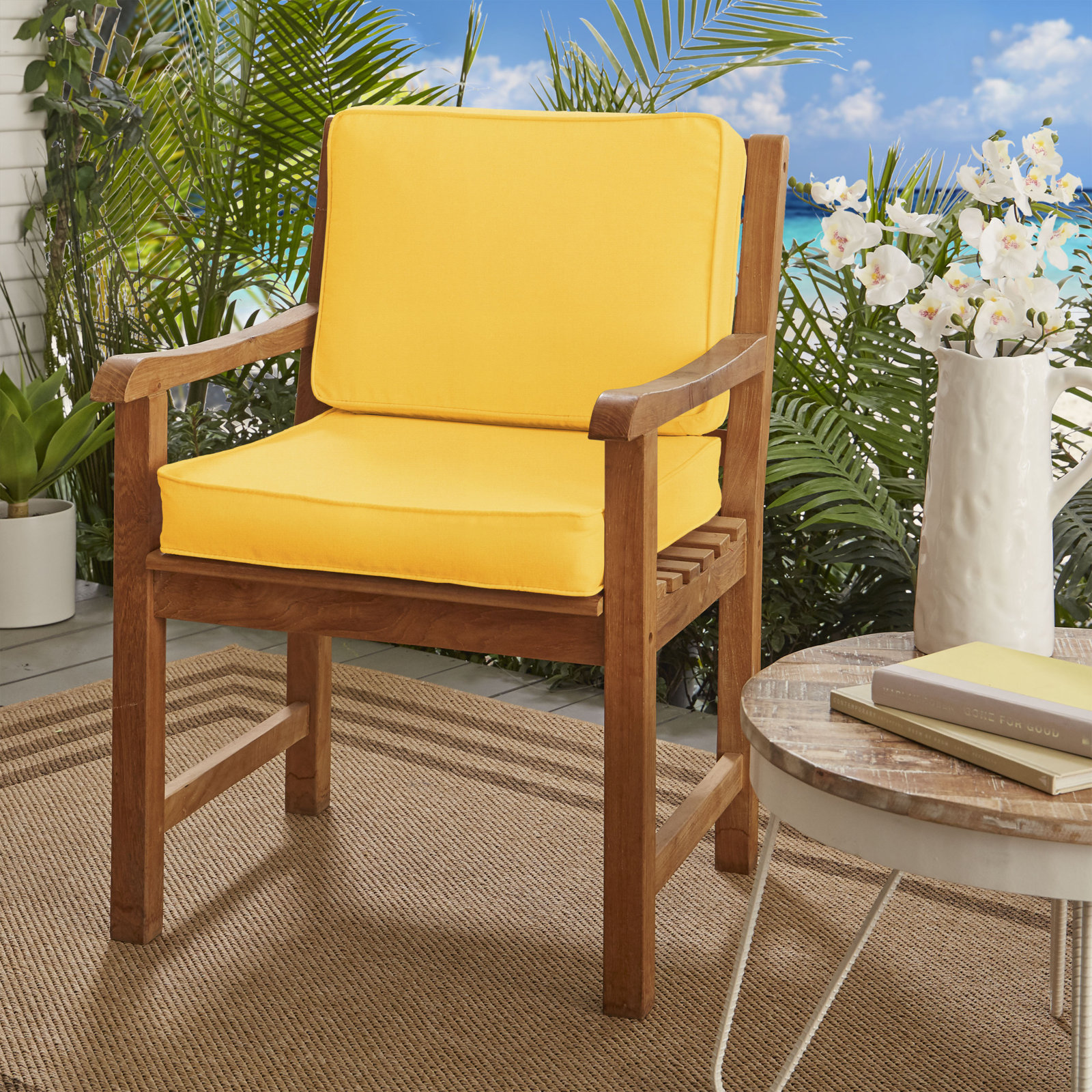 Outdoor Sunbrella Seat/Back Cushion, Canvas Sunflower Yellow Sunbrella® Canvas, 23.5" W x 23" D