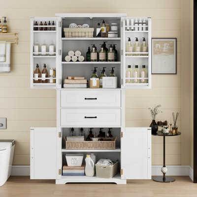 Armoire de rangement avec espace de rangement multifonctionnel, portes avec tablettes de rangement, 2 tiroirs, tablette réglable