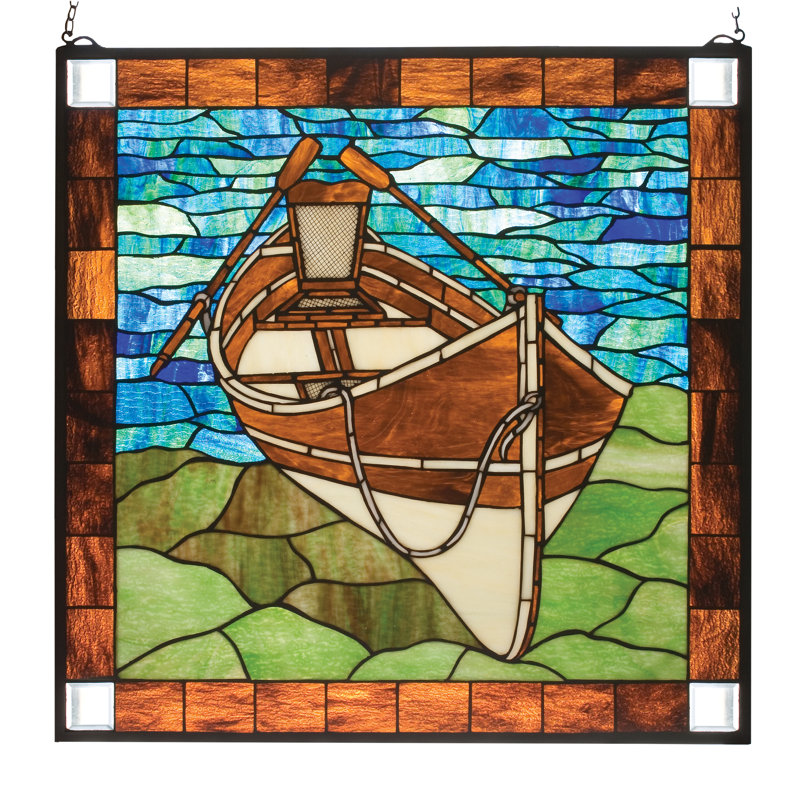 Lodge Tiffany Beached Guideboat Stained Glass Window
