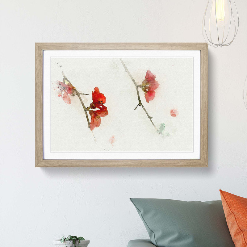 Pink Flowers & Thorns in Abstract - Picture Frame Graphic Art Print, 50cm H x 76cm W x 2cm D, Oak