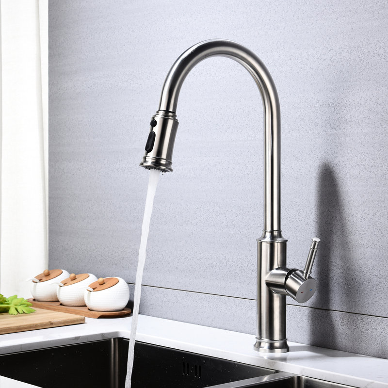 Kitchen Pull Out Spray Faucet, Brushed Nickel , Stainless Steel Body, 360 Rotating Nozzle For Simple Water Management, Corrosion And Rust Resistance Feature, Single Handle Flow Controller Finish,