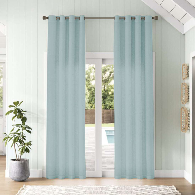 2 panneaux de rideau en lin de couleur unie avec œillets Lyla, Bleu nuage, L 52 po x L 84 po