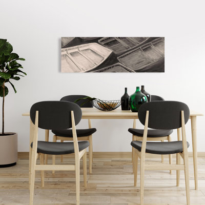 Small Canoes Sepia Style Canvas - Contemporary Boat Brown Decor