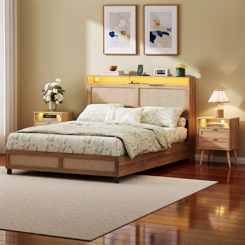 Platform Storage Bed With Nightstand Set Of 2, Queen