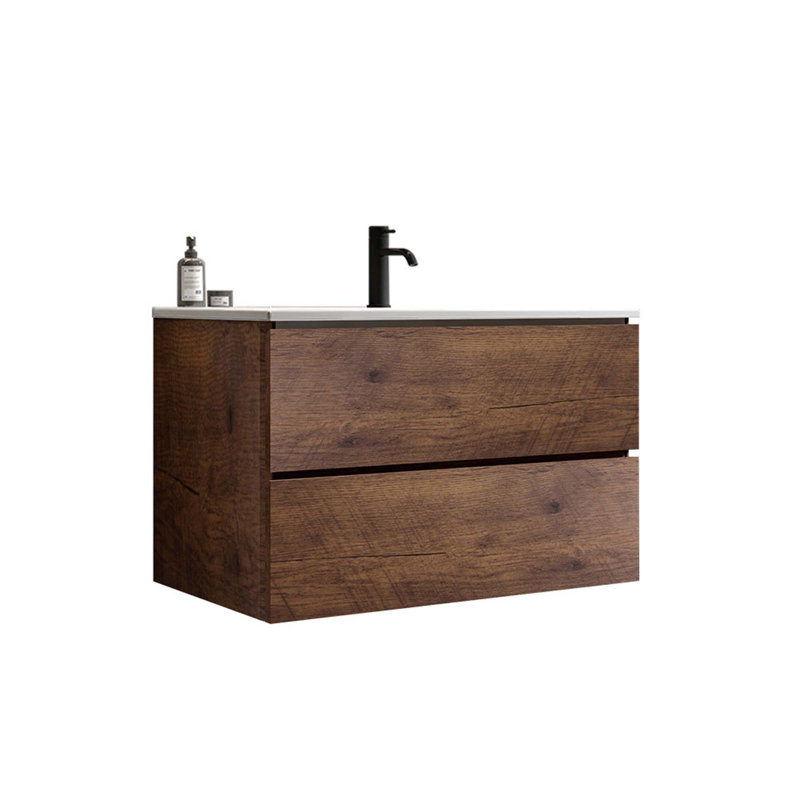 Grand meuble-lavabo de rangement mural avec lavabo en céramique avec 1 trou de robinet, lavabo une pièce sans drain et robinet, pré-assemblé