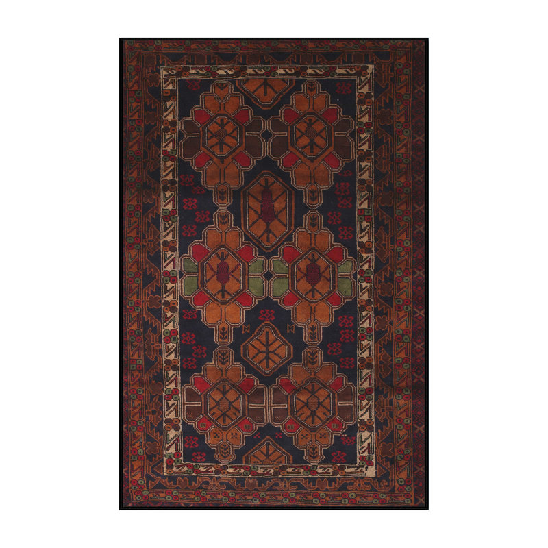 Tapis traditionnel rouge / brun Alcone, Rectangle 5 pi x 7 pi