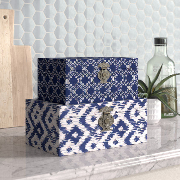 Blue Wooden Crate Nesting Boxes for Storage, Angled Design (3 Sizes, 3  Pieces)