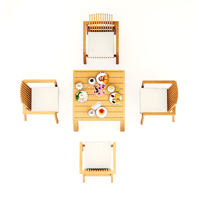 4 Seats 5 Pcs Grade-A Teak Wood Dining Set: 36" Square Table And 4 Clipper Stacking Arm Chairs #11CP0804, 4