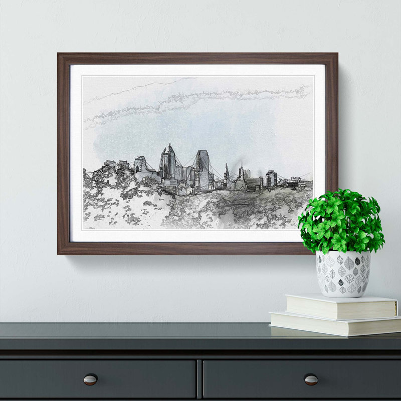 Philadelphia Skyline - Picture Frame Graphic Art Print, Walnut Framed, 48cm H x 65cm W x 2cm D