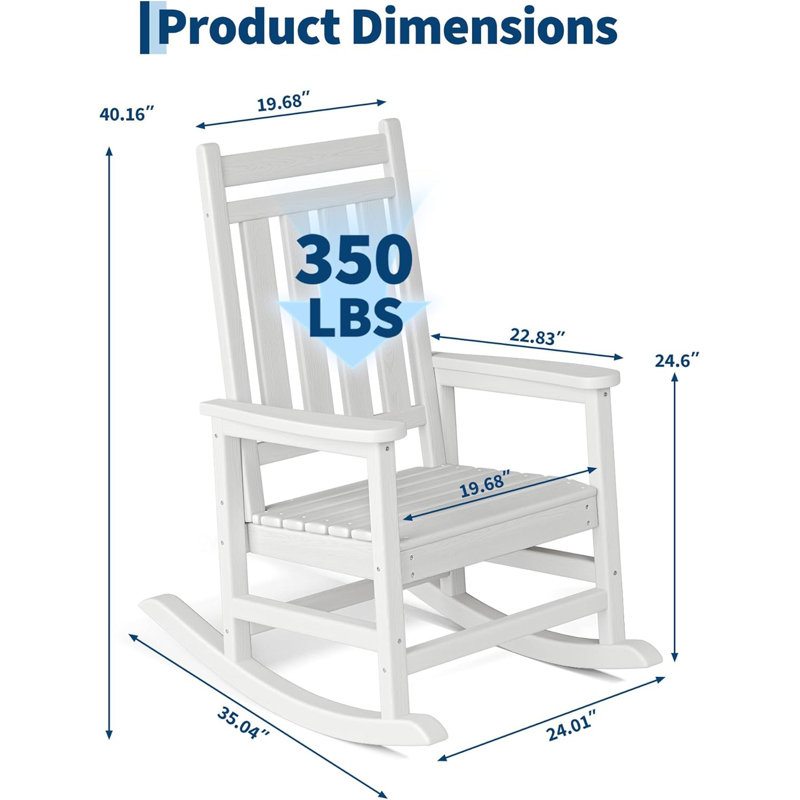 Ensemble de 4 chaises berçantes en PEHD, chaises berçantes en poly haut Adirondack, meubles de véranda résistants aux intempéries pour patio, jardin, terrasse, blanc