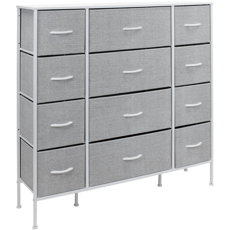 Sleek White 12-Drawer Organizer with Faux Wood Top and Steel Frame