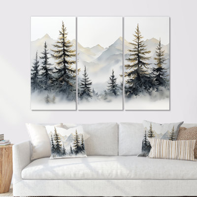 Green Pine Tree Misty Mountain - ensemble de reproductions d'art mural pin
