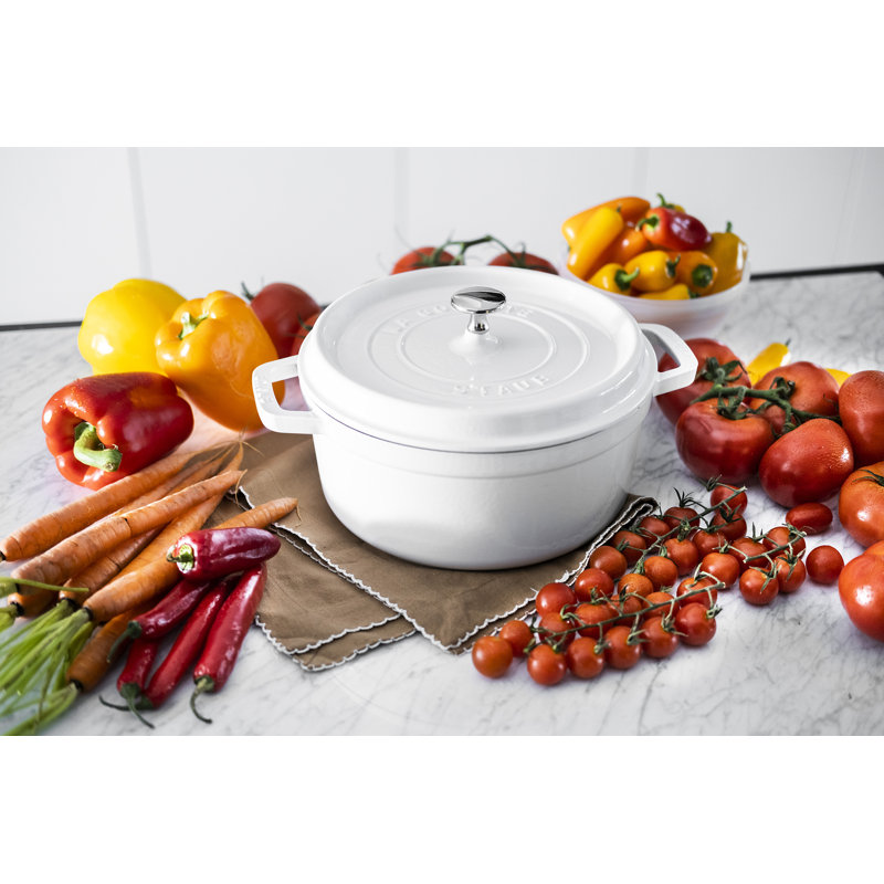 La Cocotte Cast Iron Round Cocotte, 5.5 quarts, White