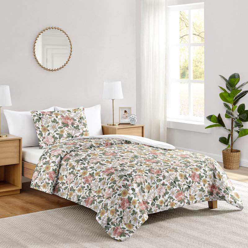 Vintage Floral Comforter Set by Sweet Jojo Designs, Twin Comforter + 3 Additional Pieces, Green/Pink