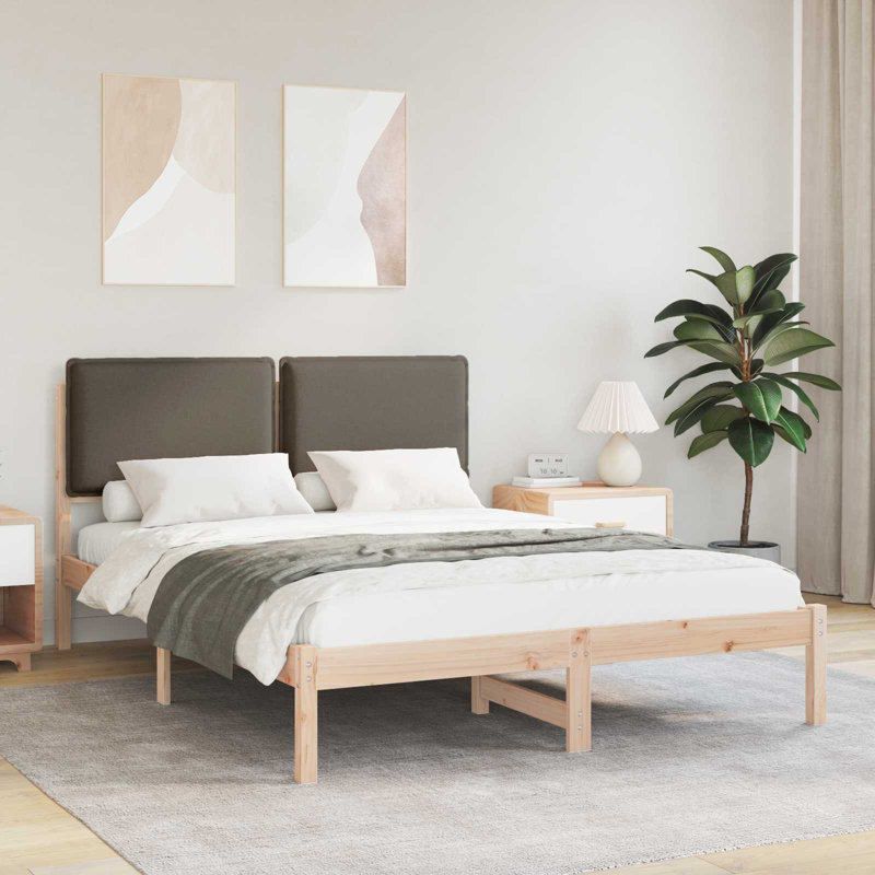 Solid Wood Bed, European Kingsize (150 x 200 cm), Natural/Taupe