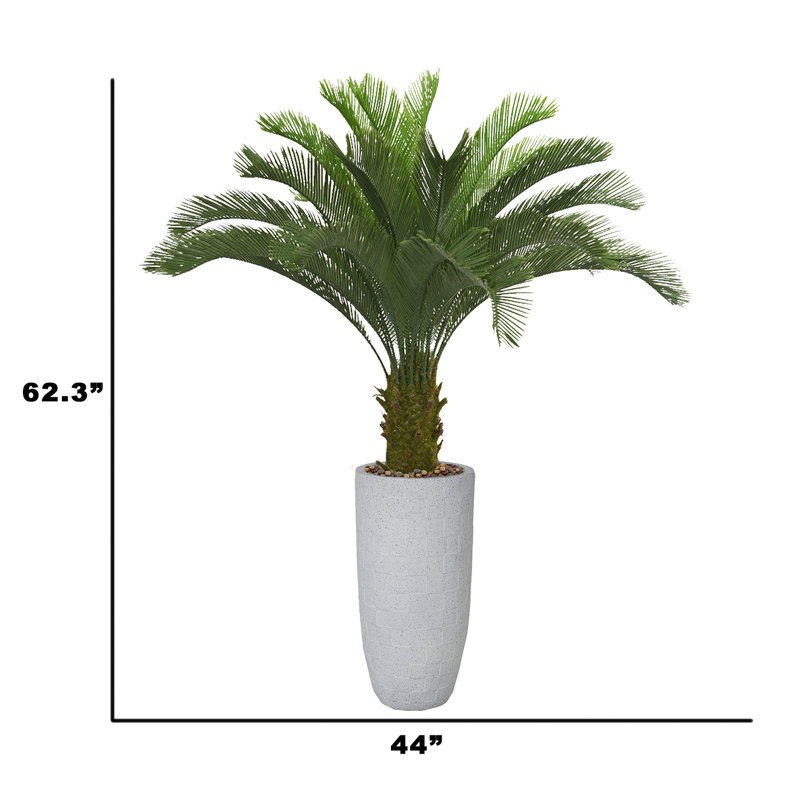 Palmier artificiel 62,3 po dans un grand pot de fleurs à carreaux beige