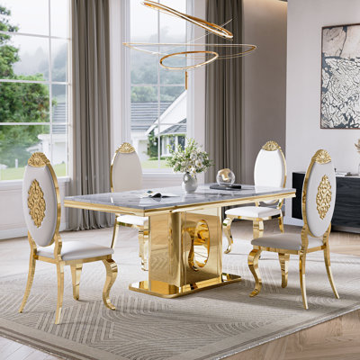 Faux Marble Top Pedestal Dining Set