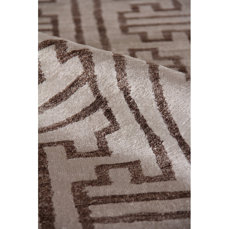 Bamboo Silk Wool Geometric Area Rug, Rectangle 6' x 9'