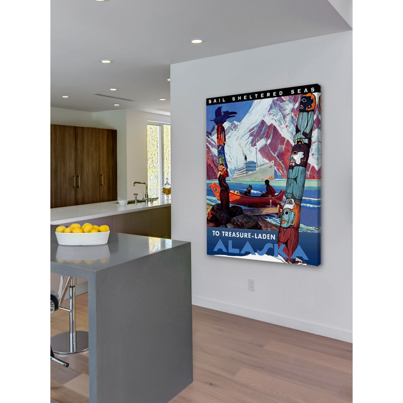 «To Treasure Laden Alaska», publicité rétro sur toile tendue, H 39 po x l 30 po x P 1,5 po