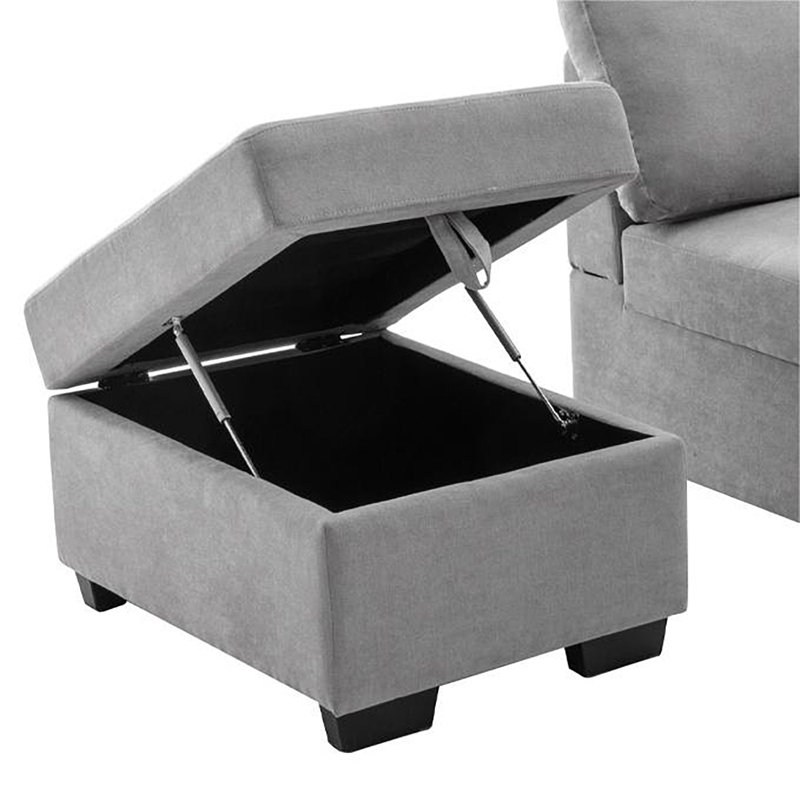 L-Shaped Sectional Sofa Bed Pull Out Sleeper Couch with Storage Ottoman, Gray Velvet